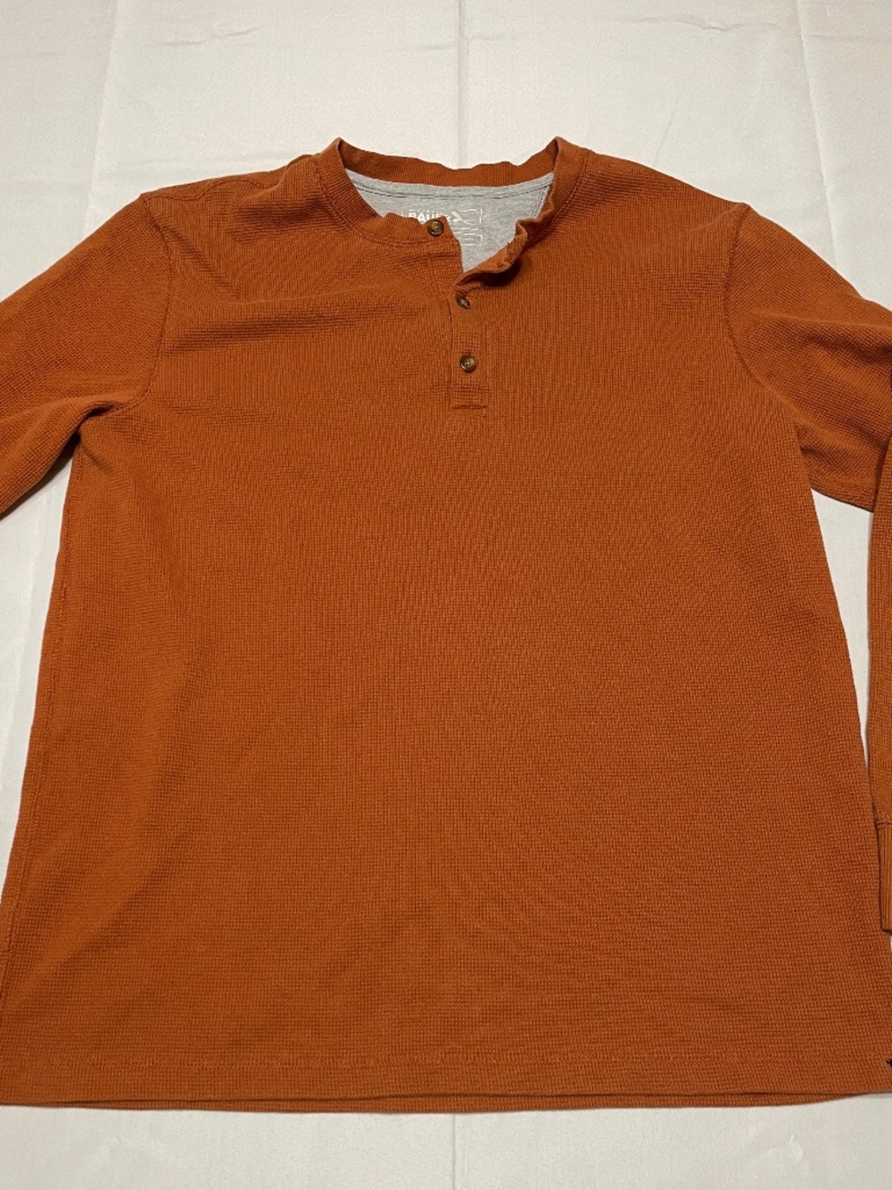 Eddie Bauer Mens XL Thermal Waffle Knit Henley Shirt Long Sleeve Rust Orange